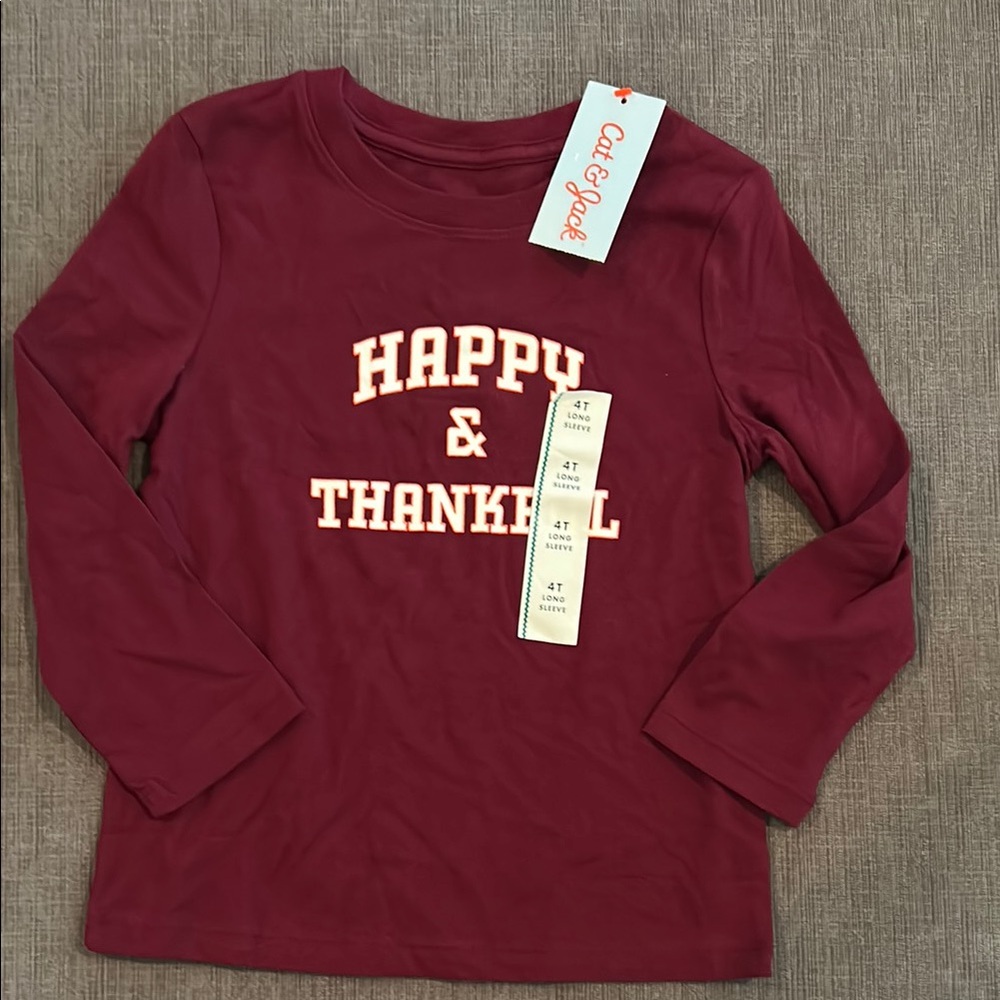 CAT & JACK Happy & Thankful Toddler Long Sleeve Shirt 4T NWT